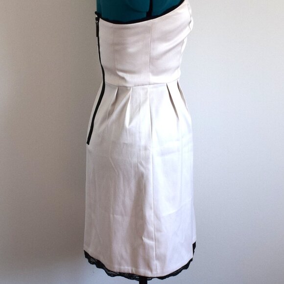 Off-White Satin Strapless Dress with Peek-a-Boo Black Lace - Picture 5 of 9